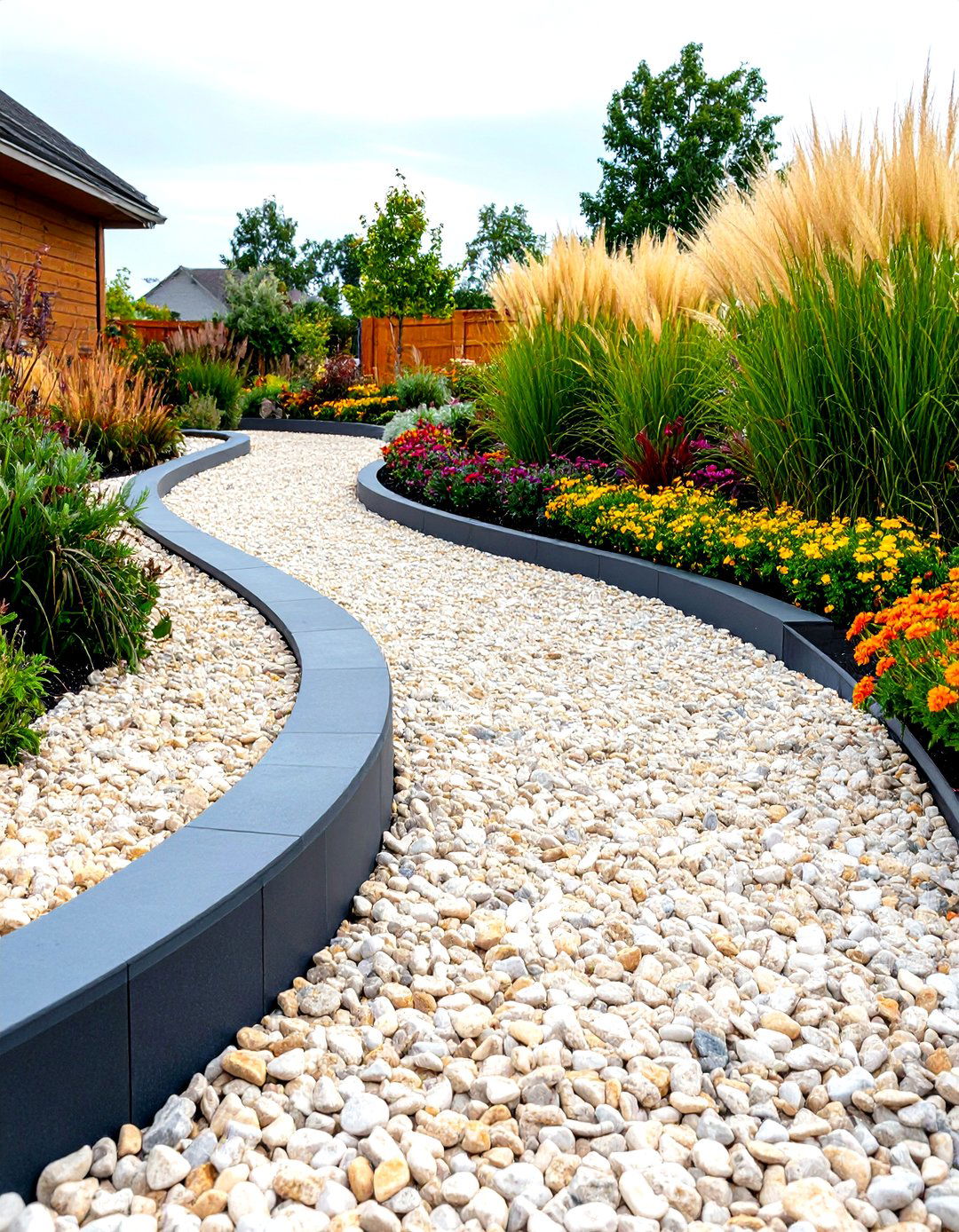 Poured Concrete Curb Edging for a Pea Gravel Patio - 30 pea gravel patio edging ideas