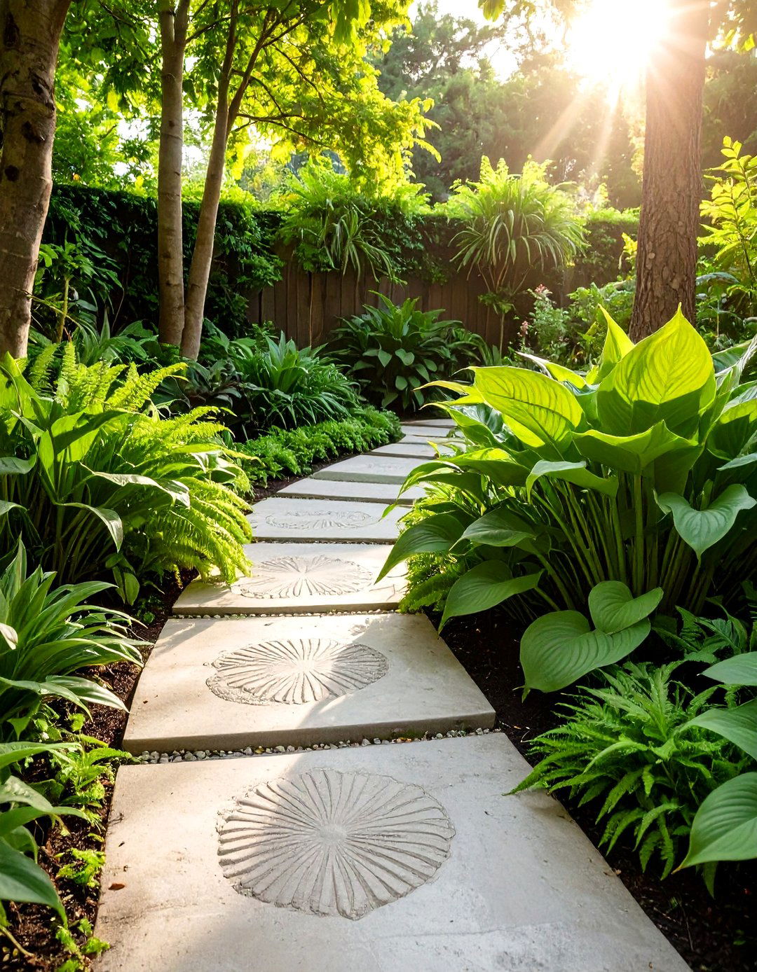 Poured Concrete Garden Path with Leaf Imprints - 30 garden path ideas