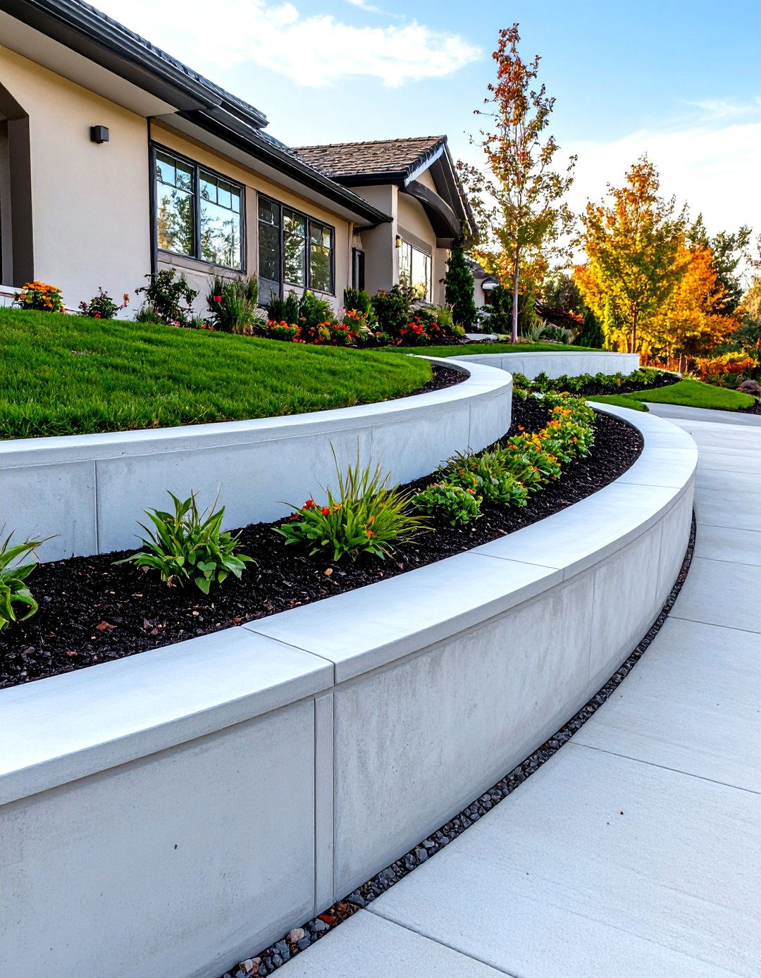 Poured Concrete Retaining Wall with a Smooth Finish - 30 retaining wall ideas for sloped front yard