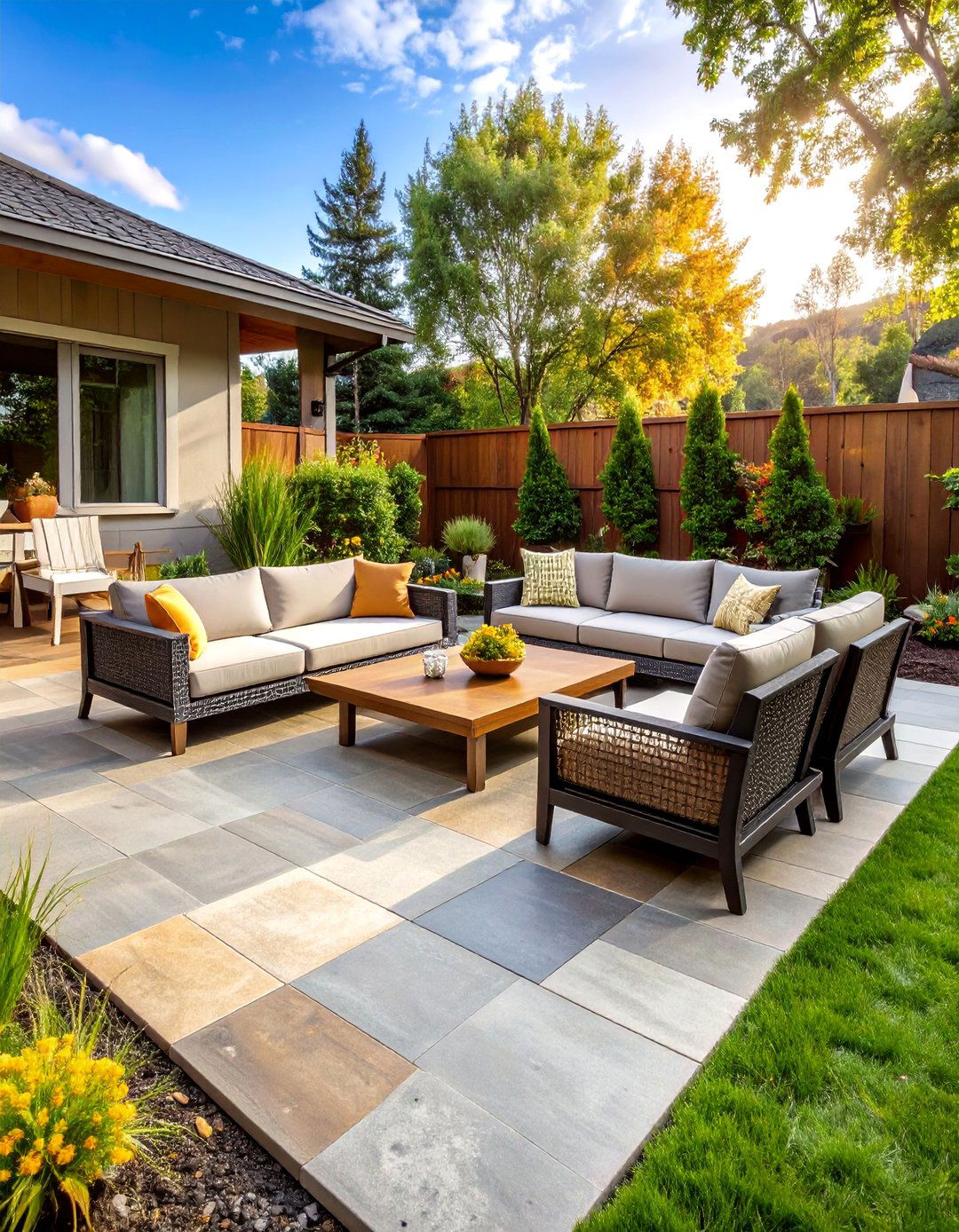 Poured Concrete with Stamped Patterns - 30 backyard floor ideas