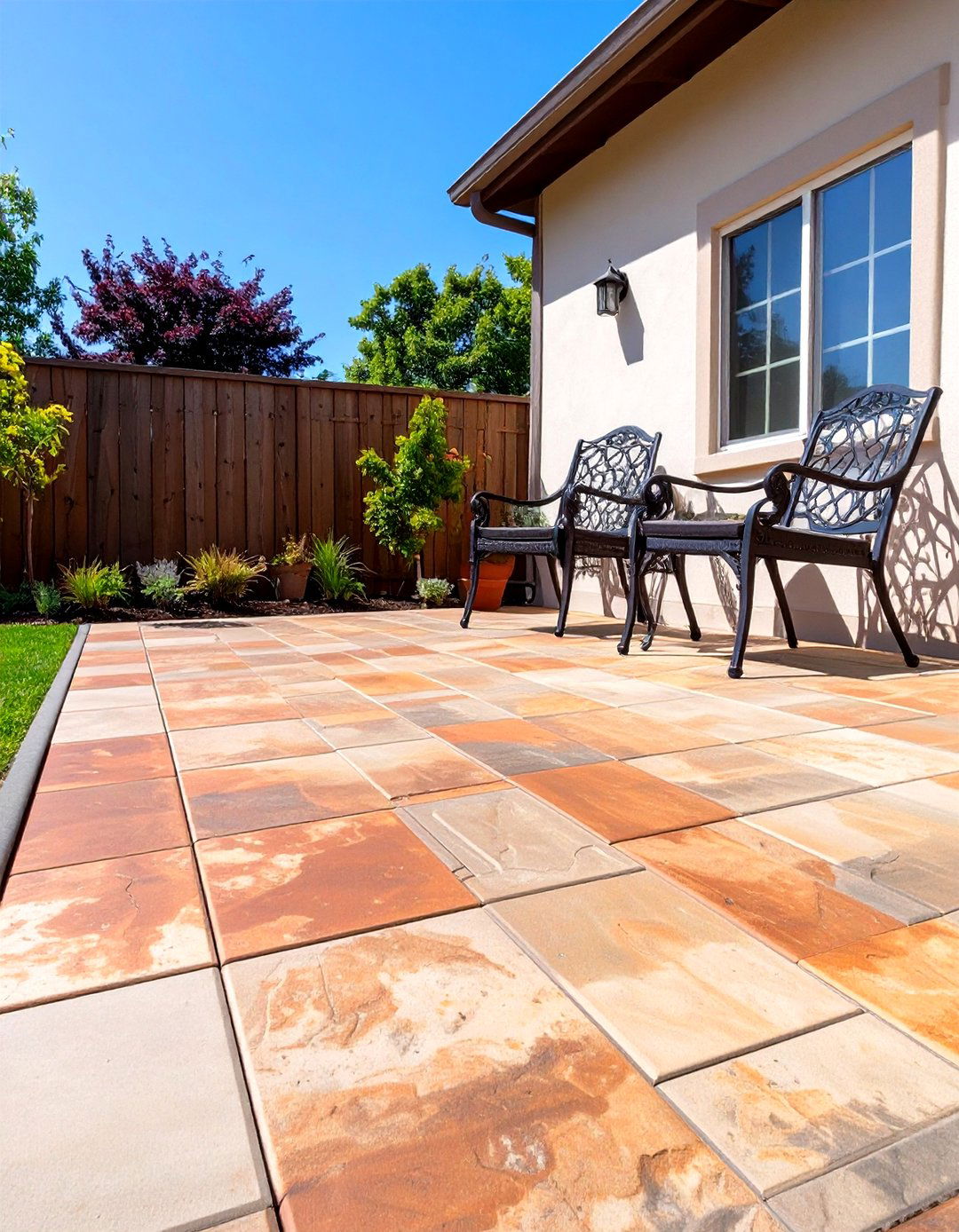 Poured Concrete with a Stamped Finish - 30 cheap patio floor ideas