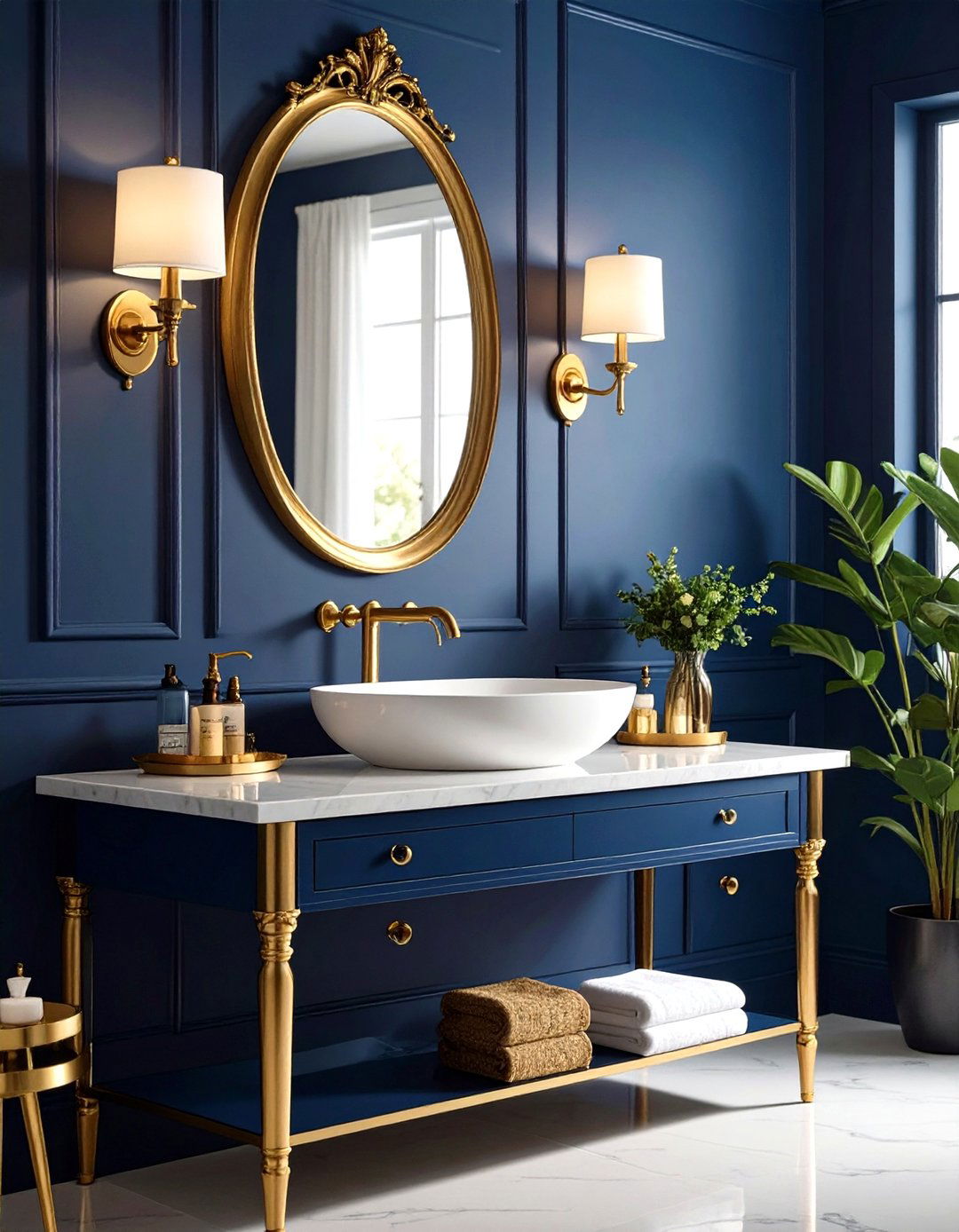 Powder Bathroom with Ornate Gold Fixtures - 30 powder bathroom ideas