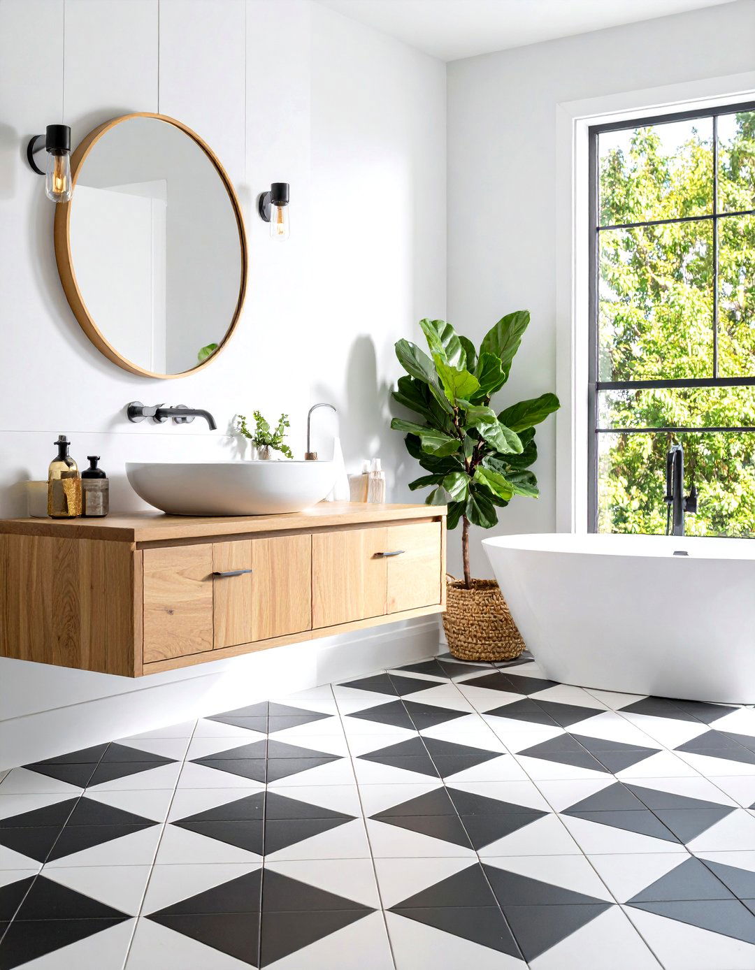 Powder Bathroom with Patterned Floor Tiles - 30 powder bathroom ideas