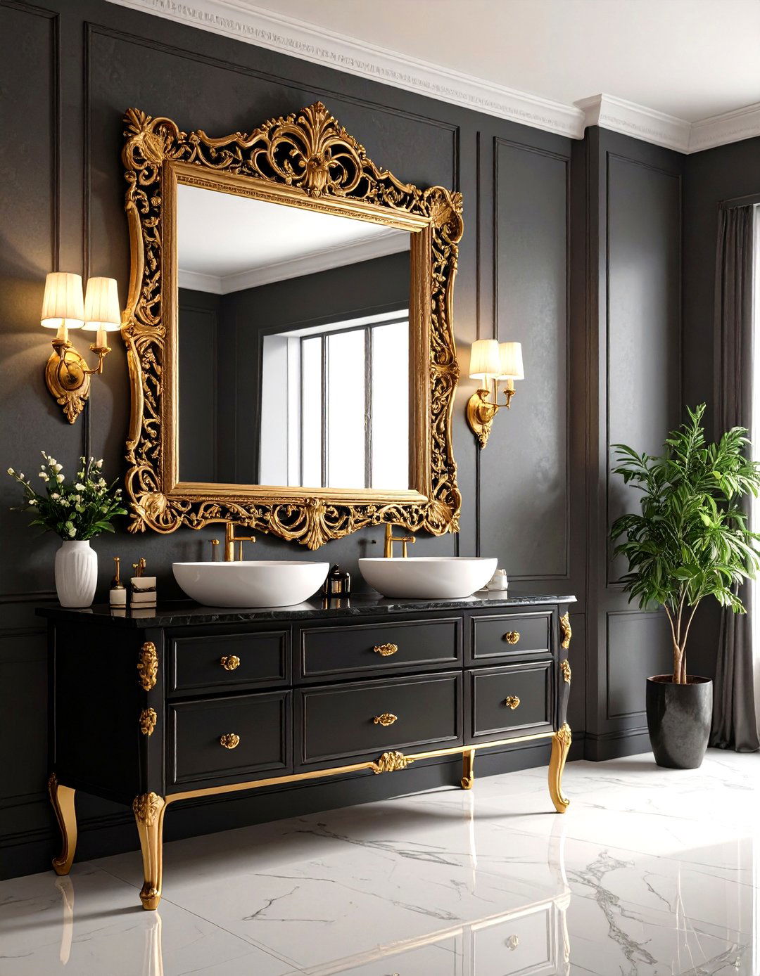 Powder Bathroom with a Statement Mirror - 30 powder bathroom ideas