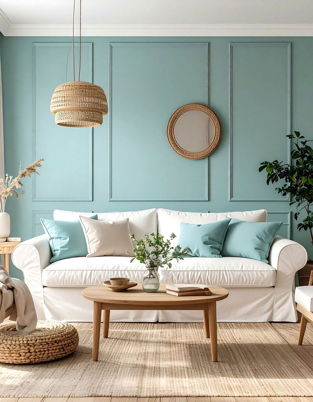 Powder Blue Accent Wall In A Serene Living Room - 30 living room paint ideas with accent wall