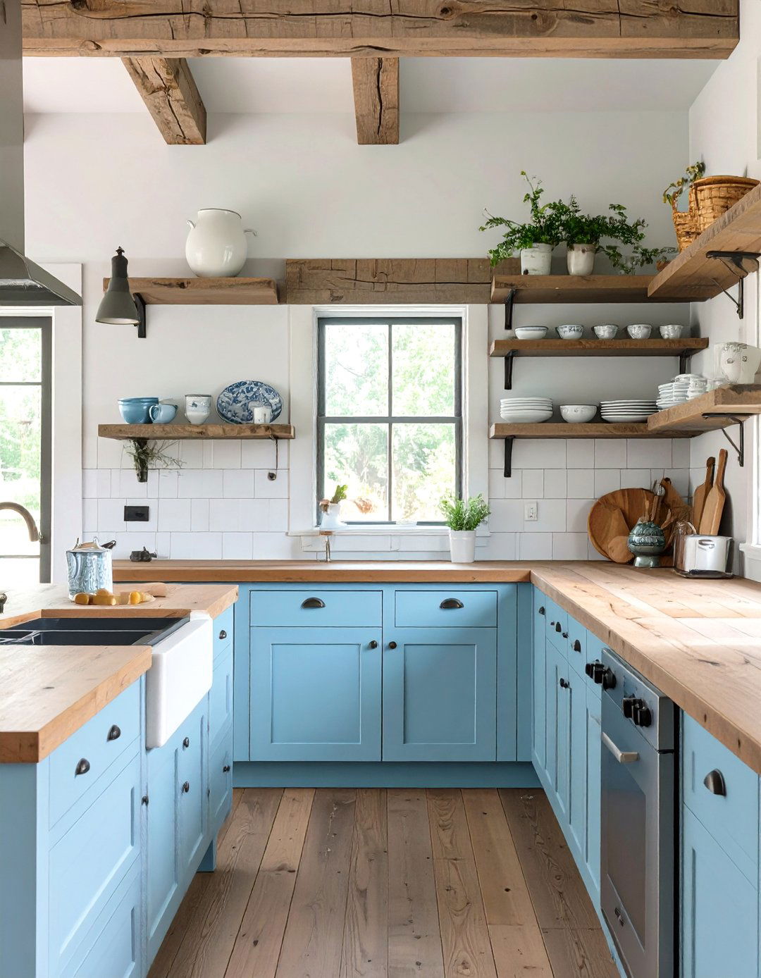 Powder Blue Kitchen in a Farmhouse Style - 30 blue kitchen cabinets ideas