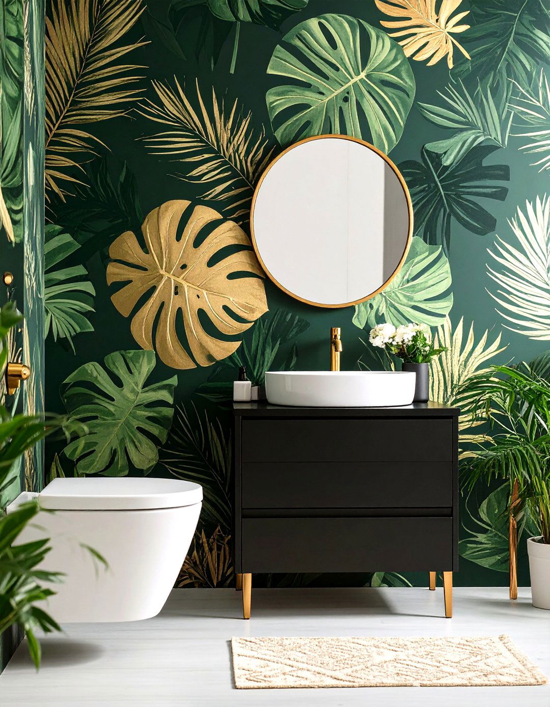 Powder Room with Bold Large Scale Wallpaper - 30 patricketsesfantomes.com what is interior design ideas