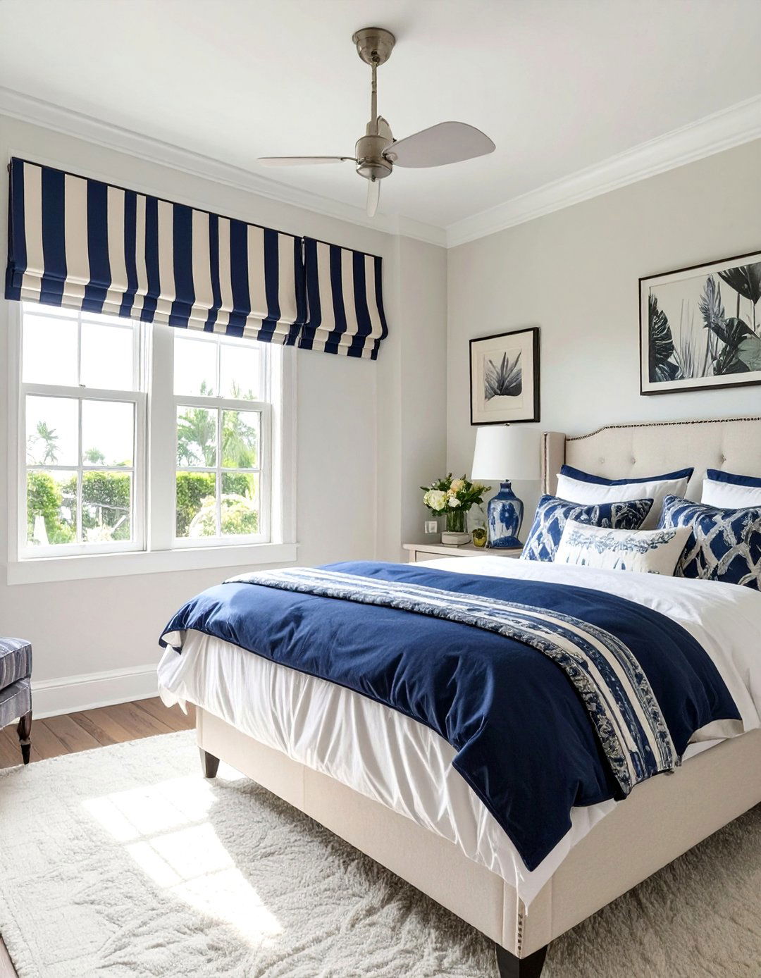Preppy Bedroom Striped Roman Shades - 30 bedroom window ideas