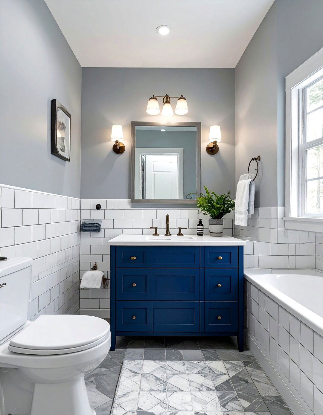Preppy Classic with Navy Blue and Crisp Gray - 30 blue and gray bathroom ideas
