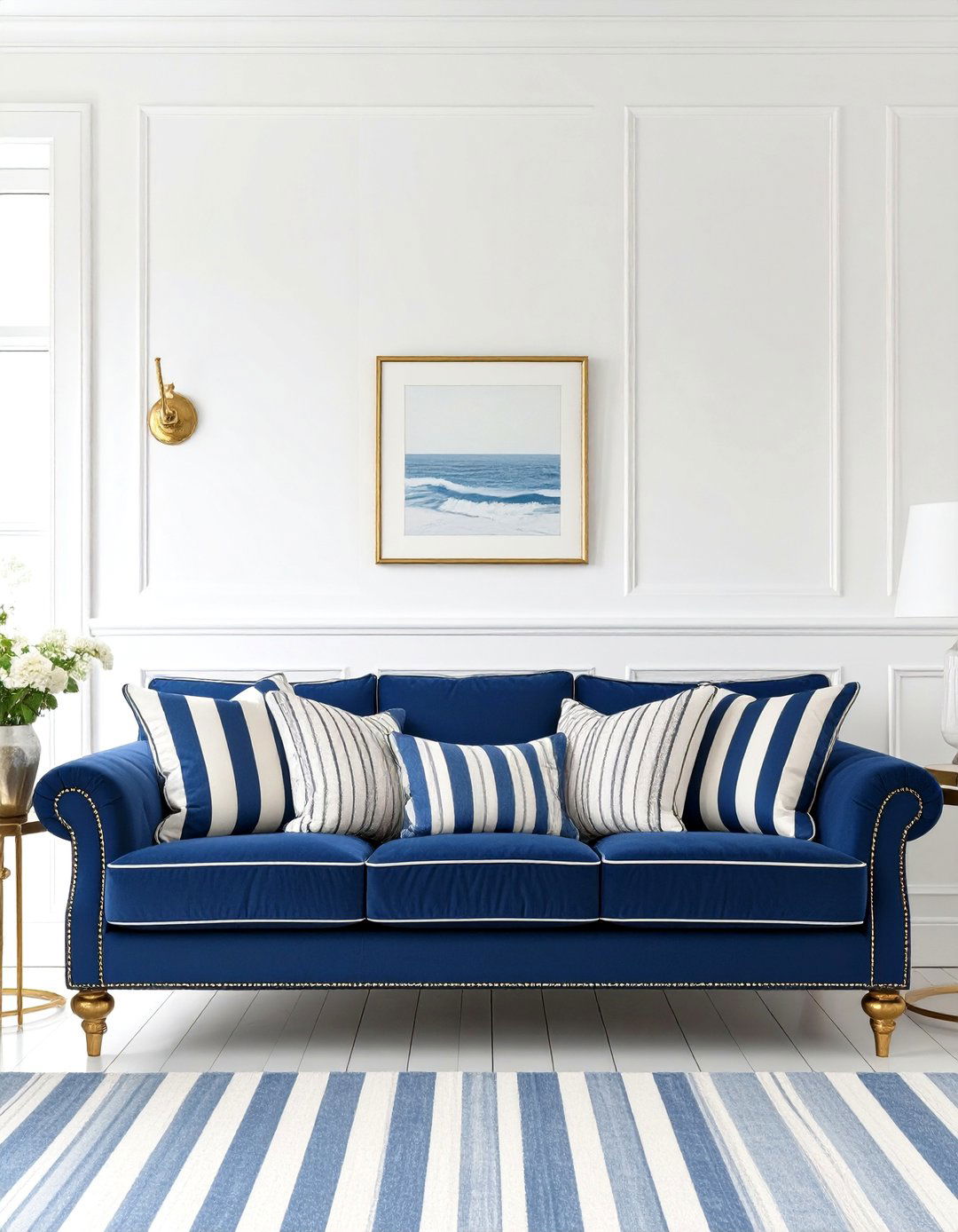 Preppy Nautical Living Room - 30 blue couch living room ideas