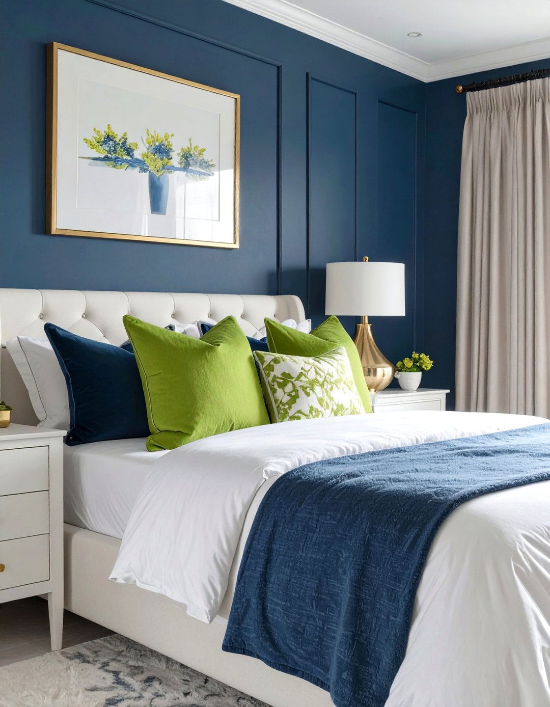 Preppy Navy and Green Bedroom - 30 blue bedroom ideas