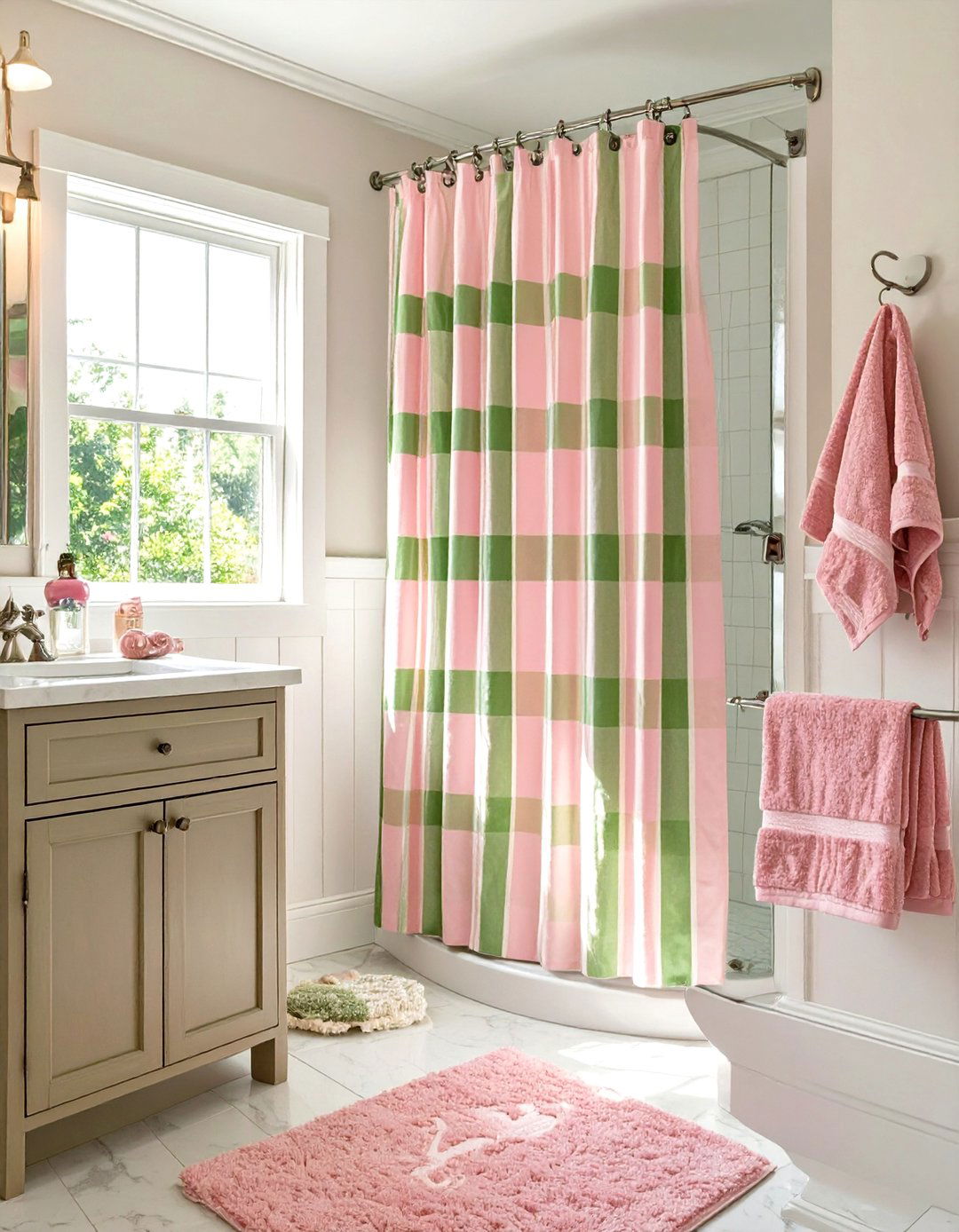 Preppy Pink and Green Theme - 30 teen girl bathroom ideas