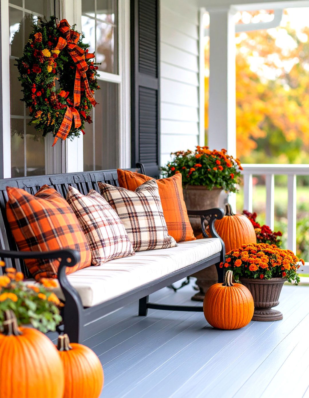 Preppy Plaid Porch Decor - 30 fall porch decorating ideas