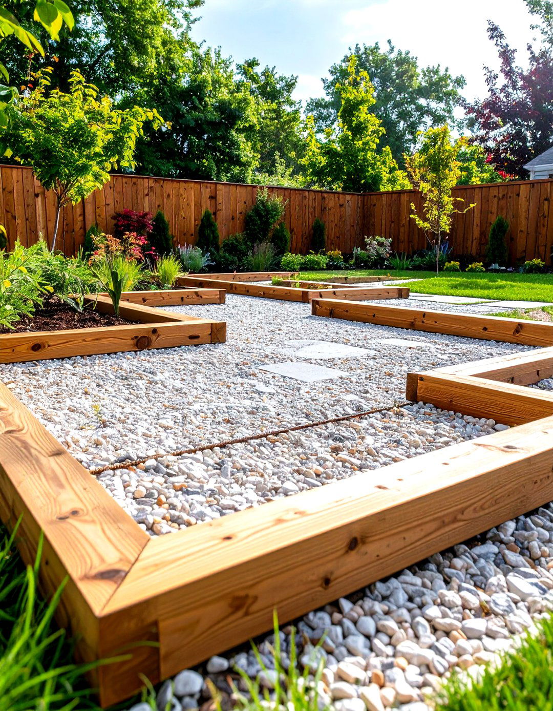 Pressure Treated Wood Timber Edging for a Pea Gravel Patio - 30 pea gravel patio edging ideas