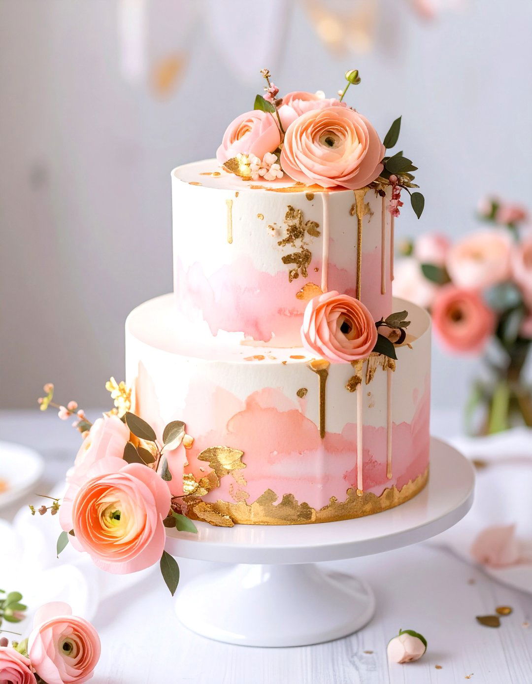 Pretty in Pink Watercolor Cake - 30 baby shower cake ideas
