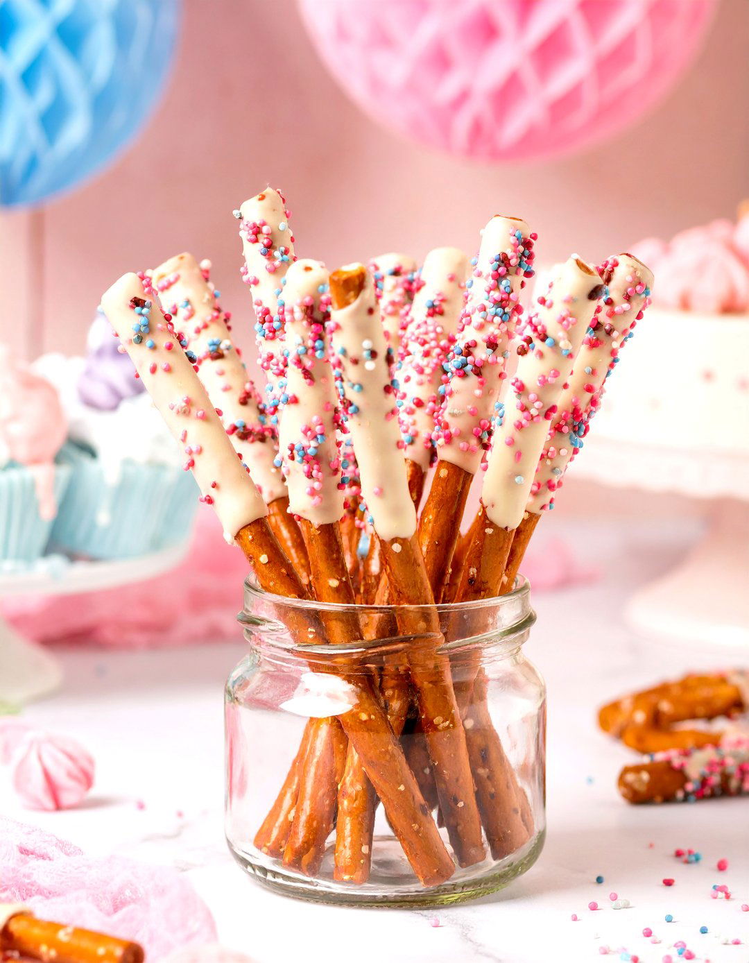 Pretzel Rods with Chocolate - 30 baby shower snack ideas