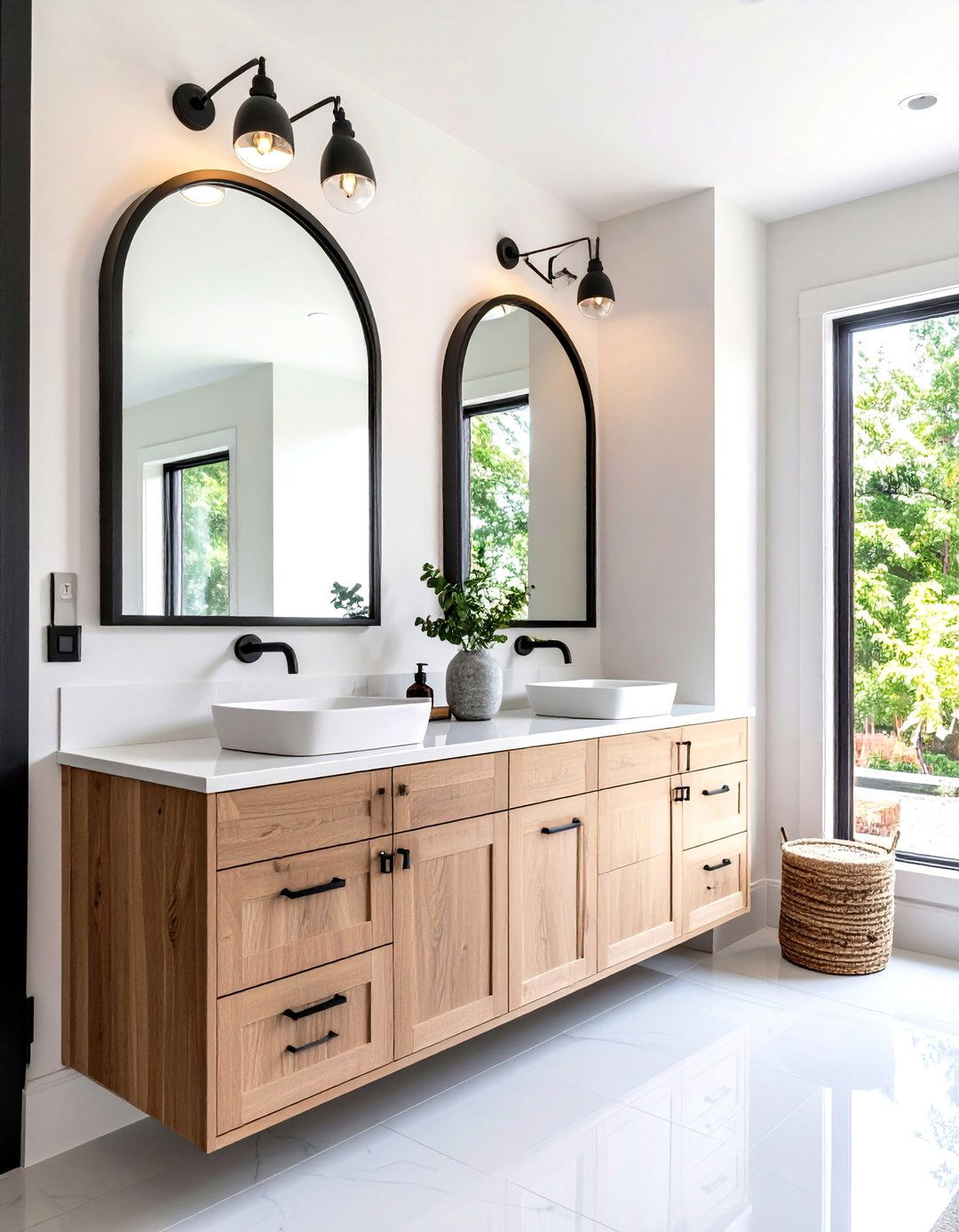 Primary Bathroom with Arch Shaped Mirrors - 30 primary bathroom ideas