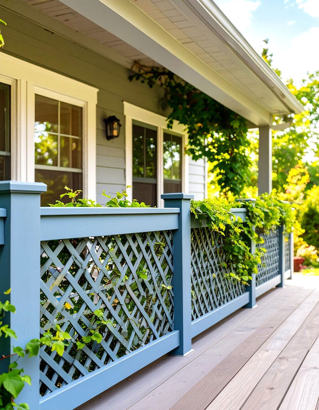 Privacy Focused Lattice Panels - 30 cheap deck railing ideas