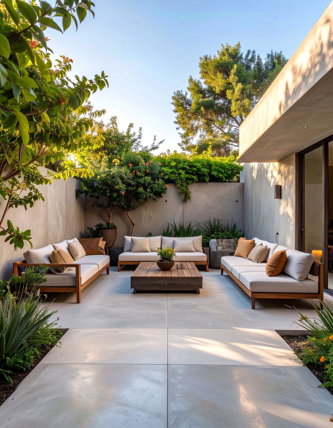 Privacy Focused Patio with Concrete Walls - 30 cement patio ideas