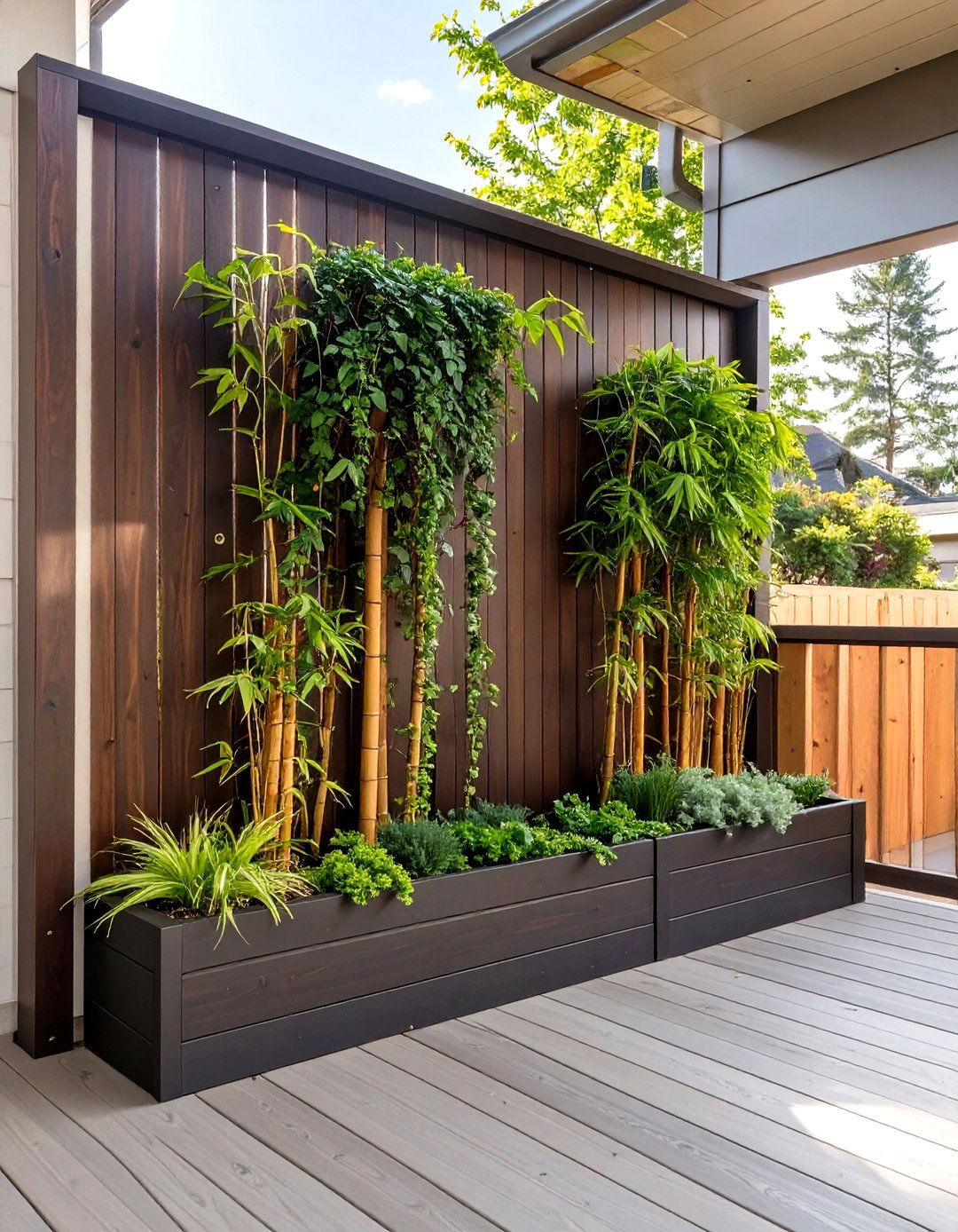 Privacy Screen with Planters - 30 small deck decorating ideas