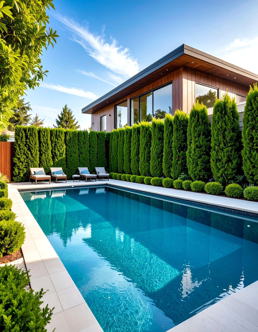 Privacy Screen with Tall Hedges - 30 pool landscaping design ideas
