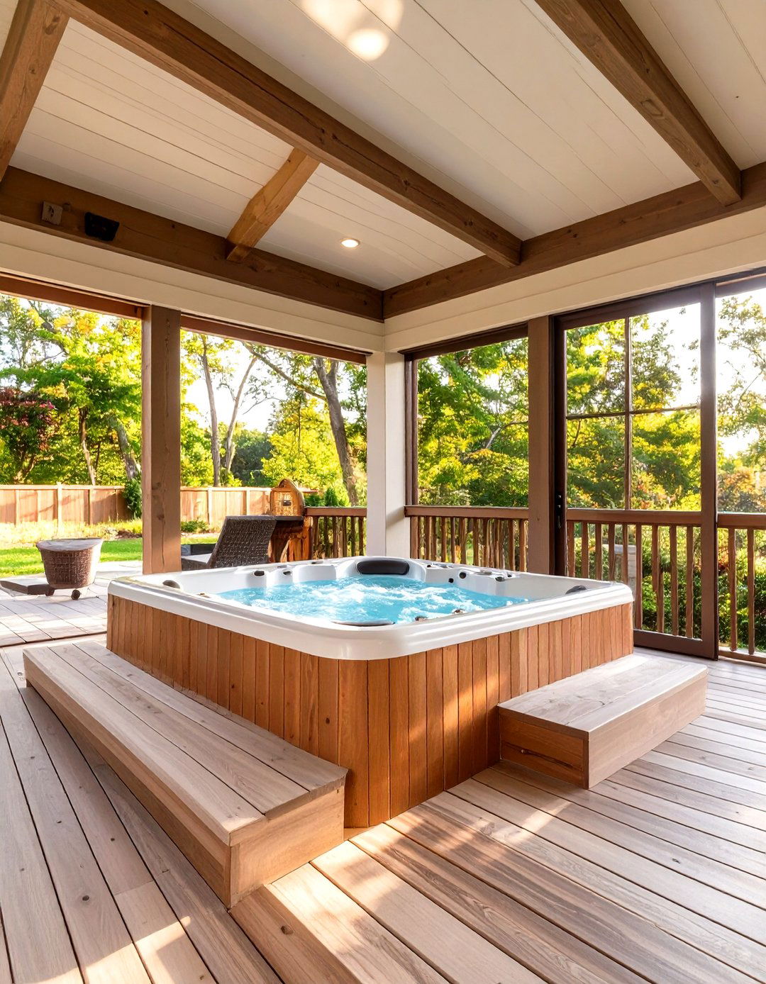 Private Hot Tub Enclosure - 30 covered back porch ideas