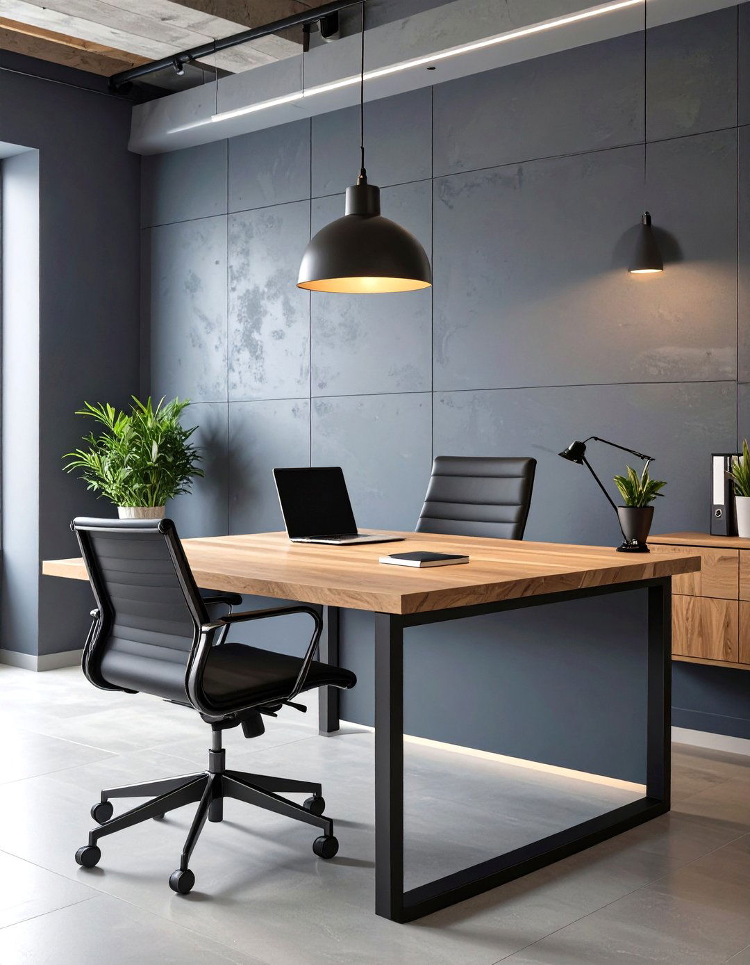Professional Slate Gray and Wood Office - 30 office color ideas