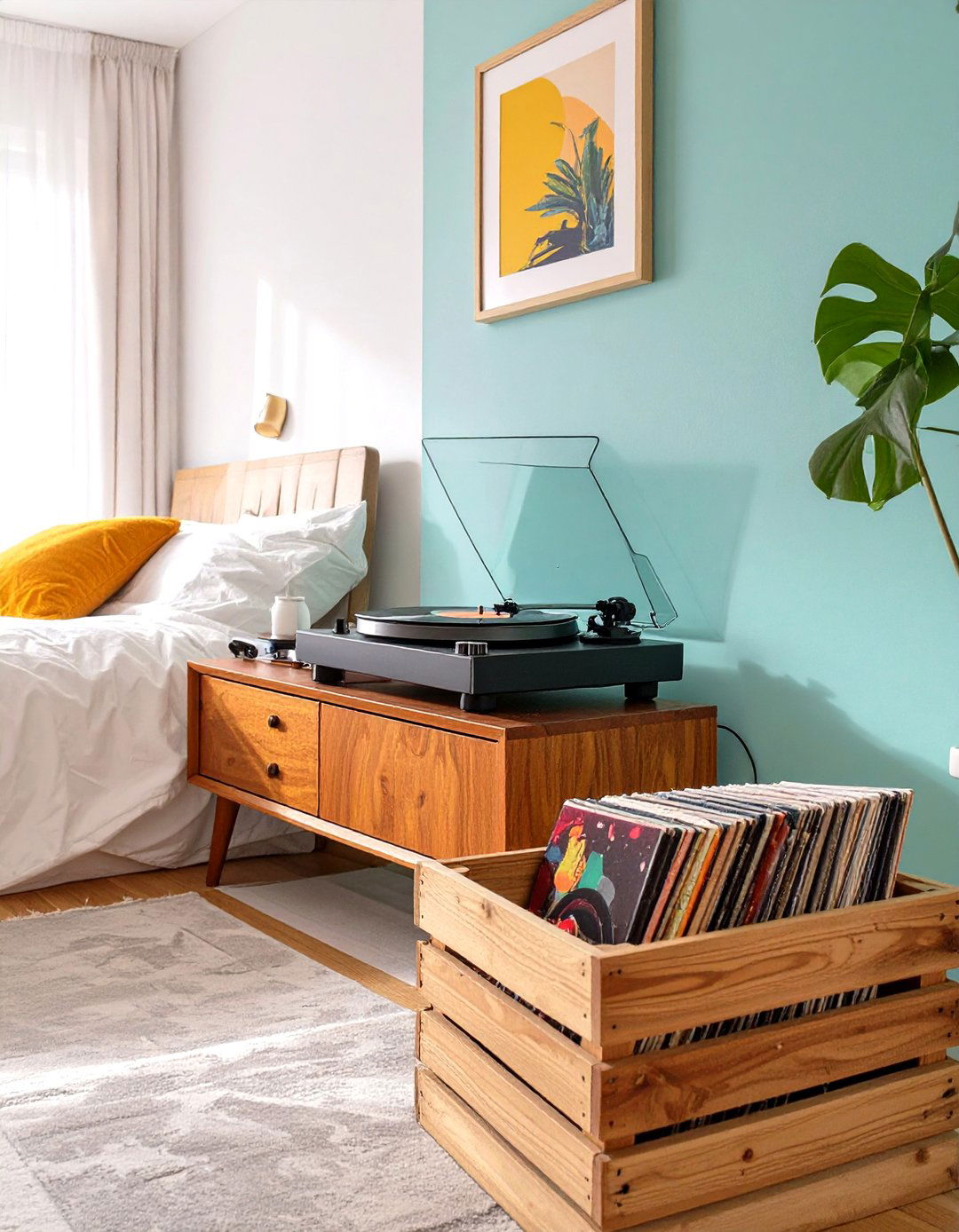 Prominent Turntable and Vinyl Setup - 30 spotify bedroom trend