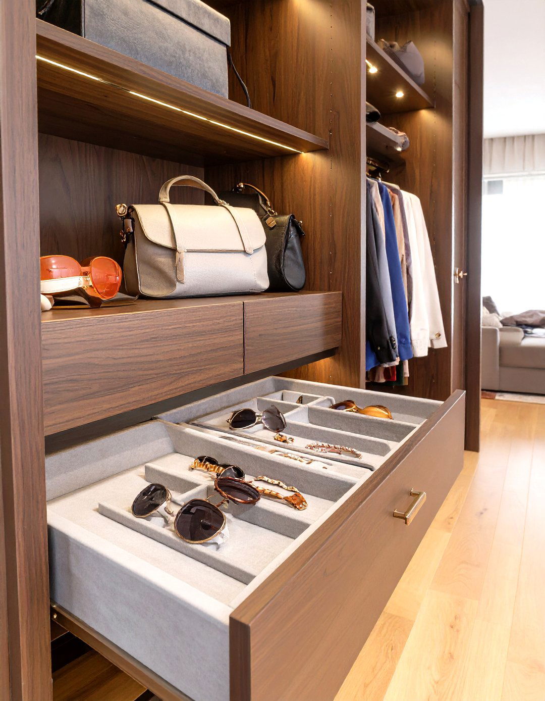 Pull Out Accessory Trays - 30 walk in closet organization ideas