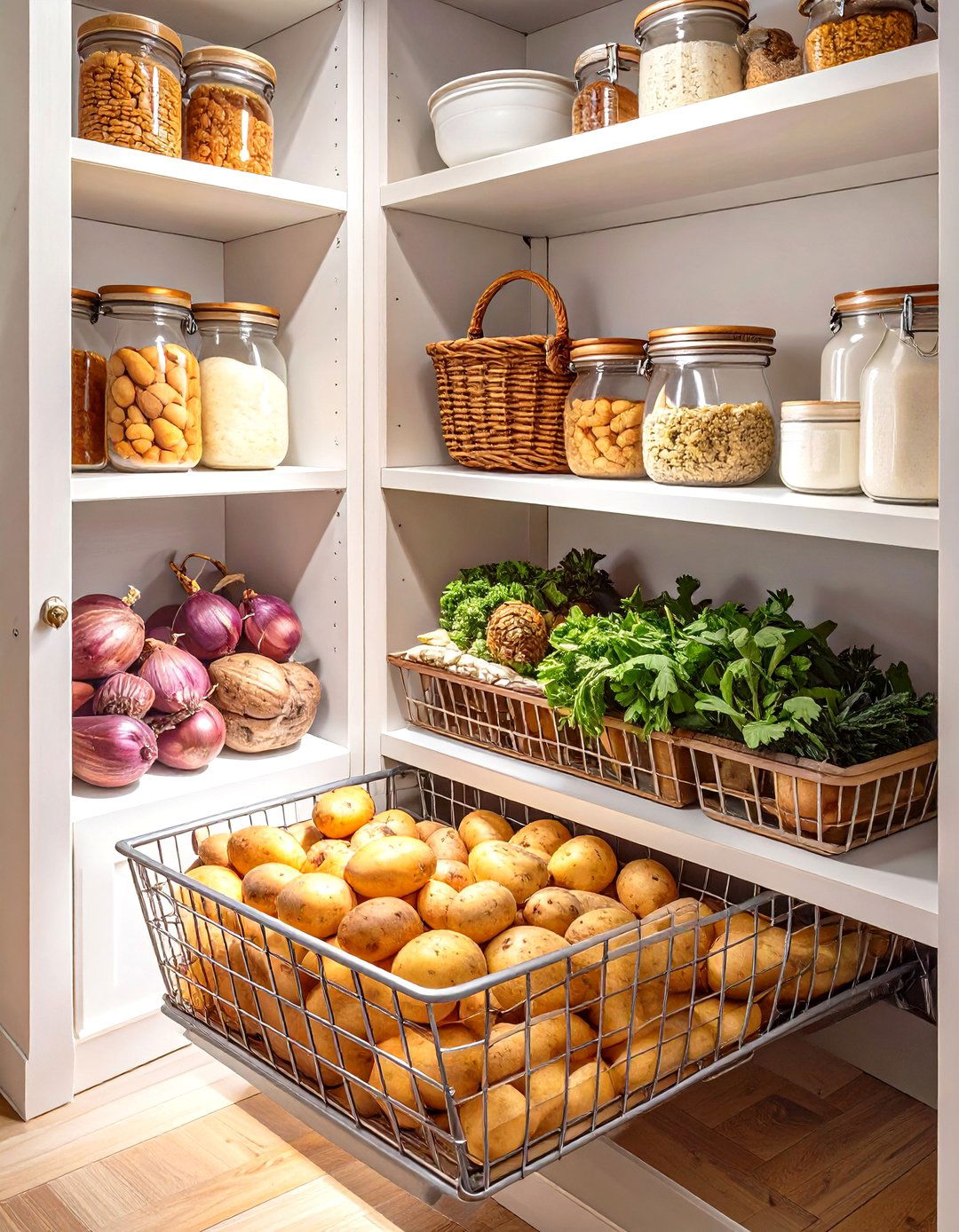 Pull Out Baskets for Deep Shelves - 30 small pantry organization ideas