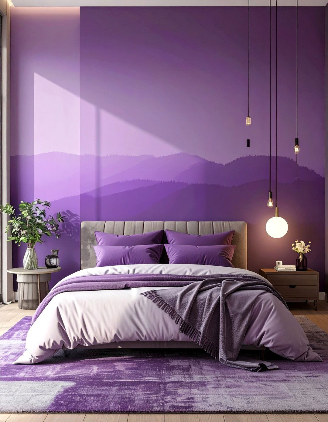 Purple Ombre Wall Bedroom - 30 modern purple bedroom ideas