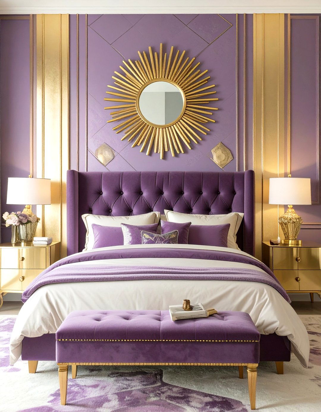 Purple and Gold Art Deco Bedroom - 30 modern purple bedroom ideas