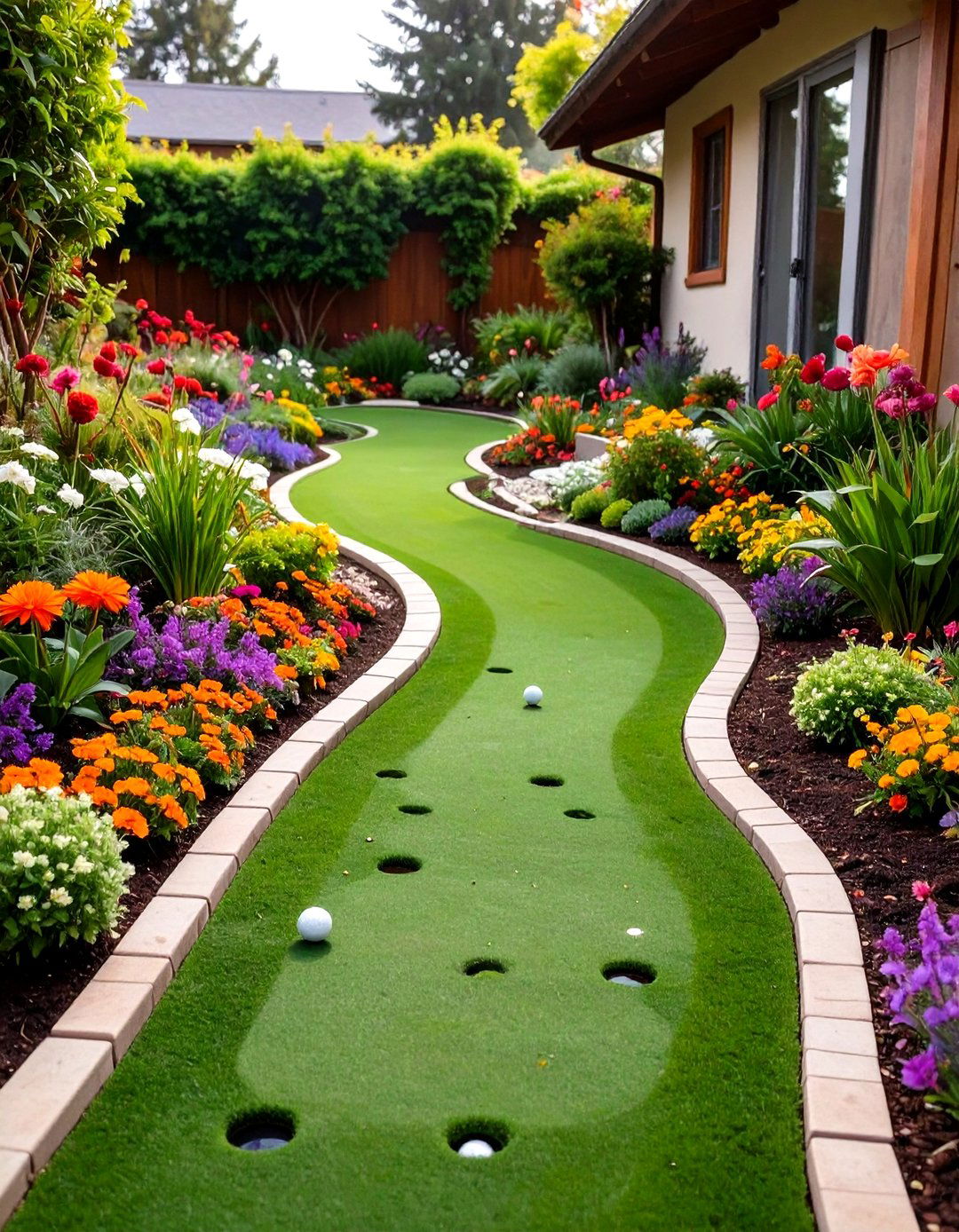 Putting Green as a Garden Path - 30 small backyard putting green ideas