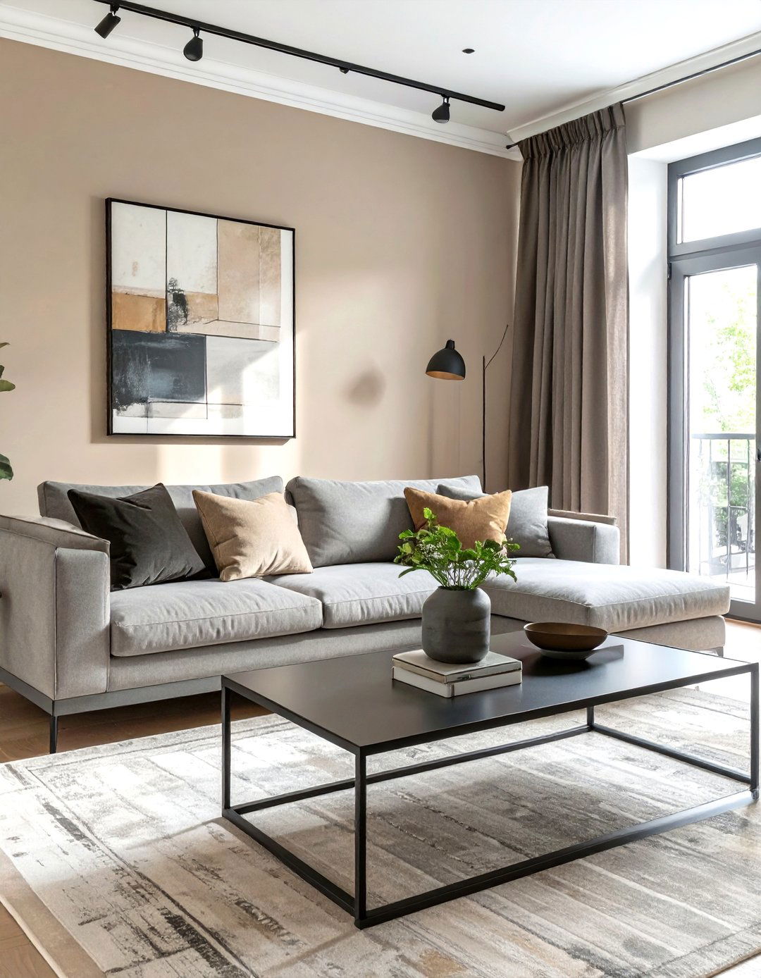 Putty and Black Metal Living Room - 30 neutral living room color ideas