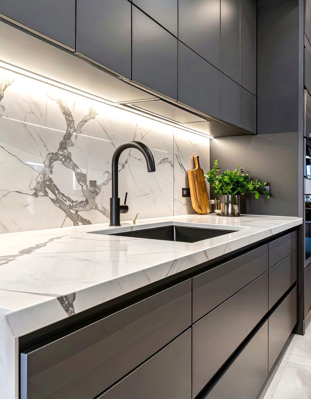 Quartz Backsplash Continuity - 30 backsplash ideas for dark cabinets and light countertops