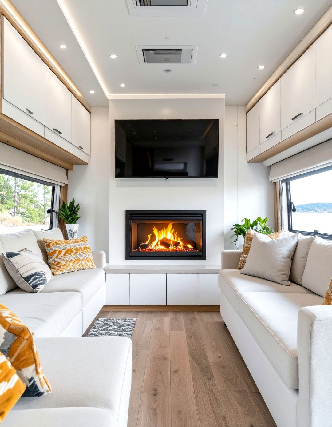 RV Living Room with an Electric Fireplace - 30 rv interior design ideas