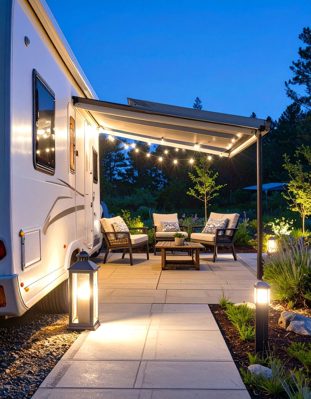 RV Patio with Solar Powered Accents - 30 rv patio ideas