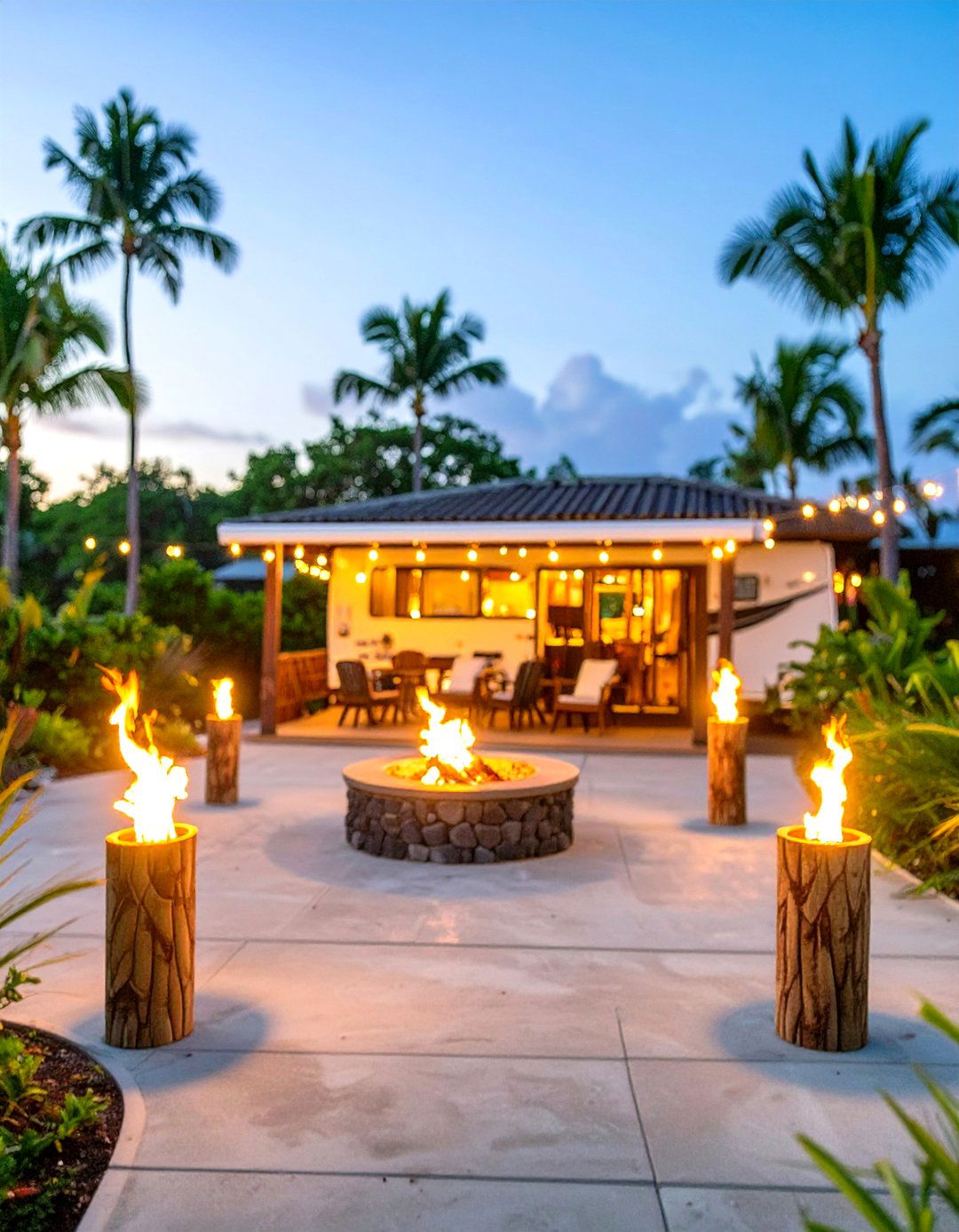 RV Patio with Tiki Torches - 30 rv patio ideas