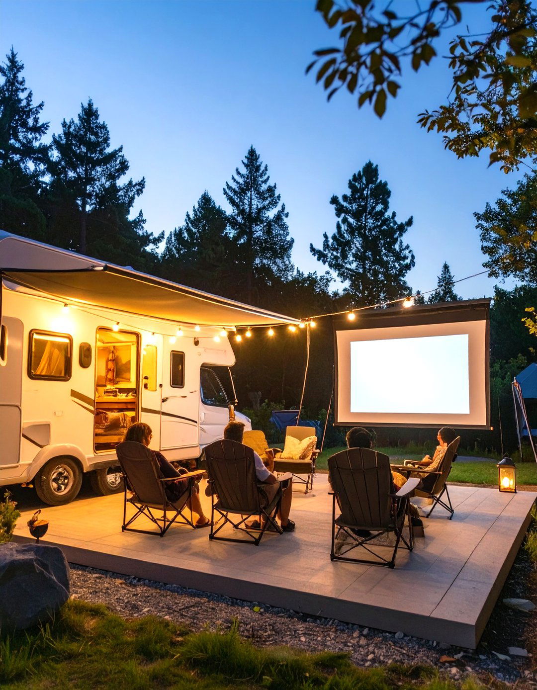 RV Patio with a Projector Screen - 30 rv patio ideas