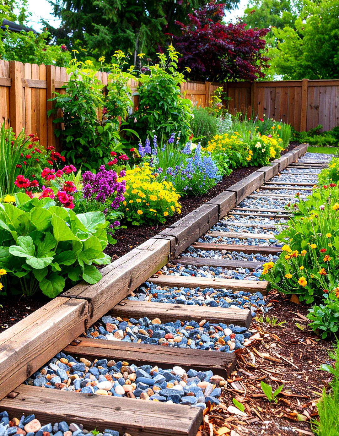 Railroad Tie Retaining Border - 30 landscaping border ideas