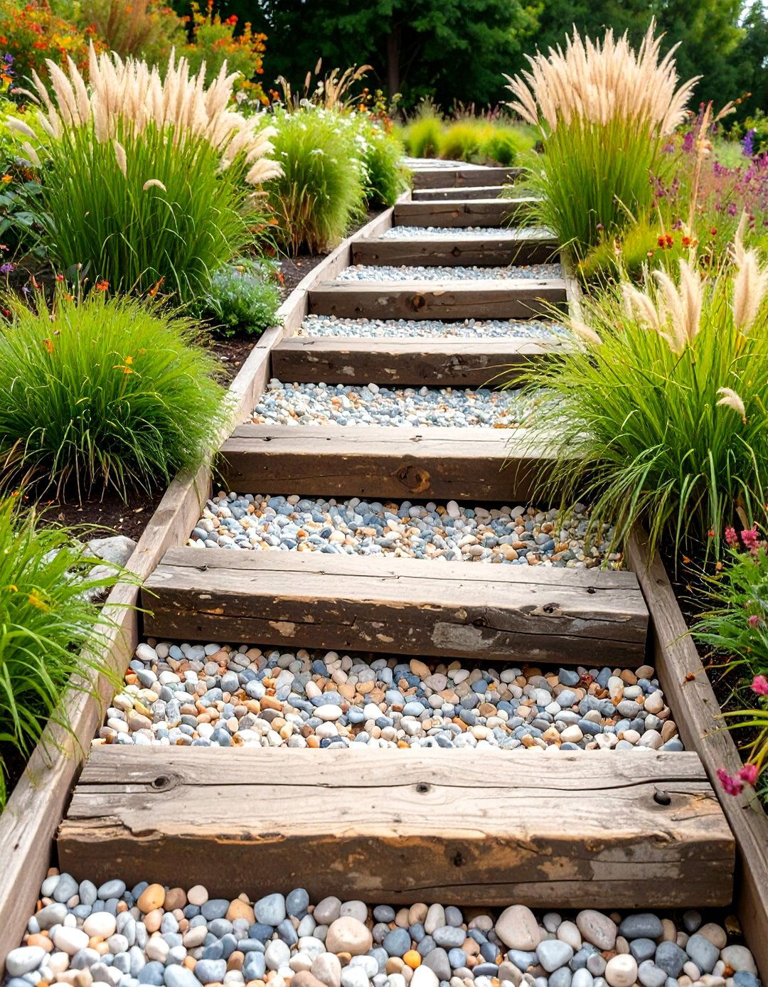 Railway Sleeper Garden Path - 30 unique garden path ideas