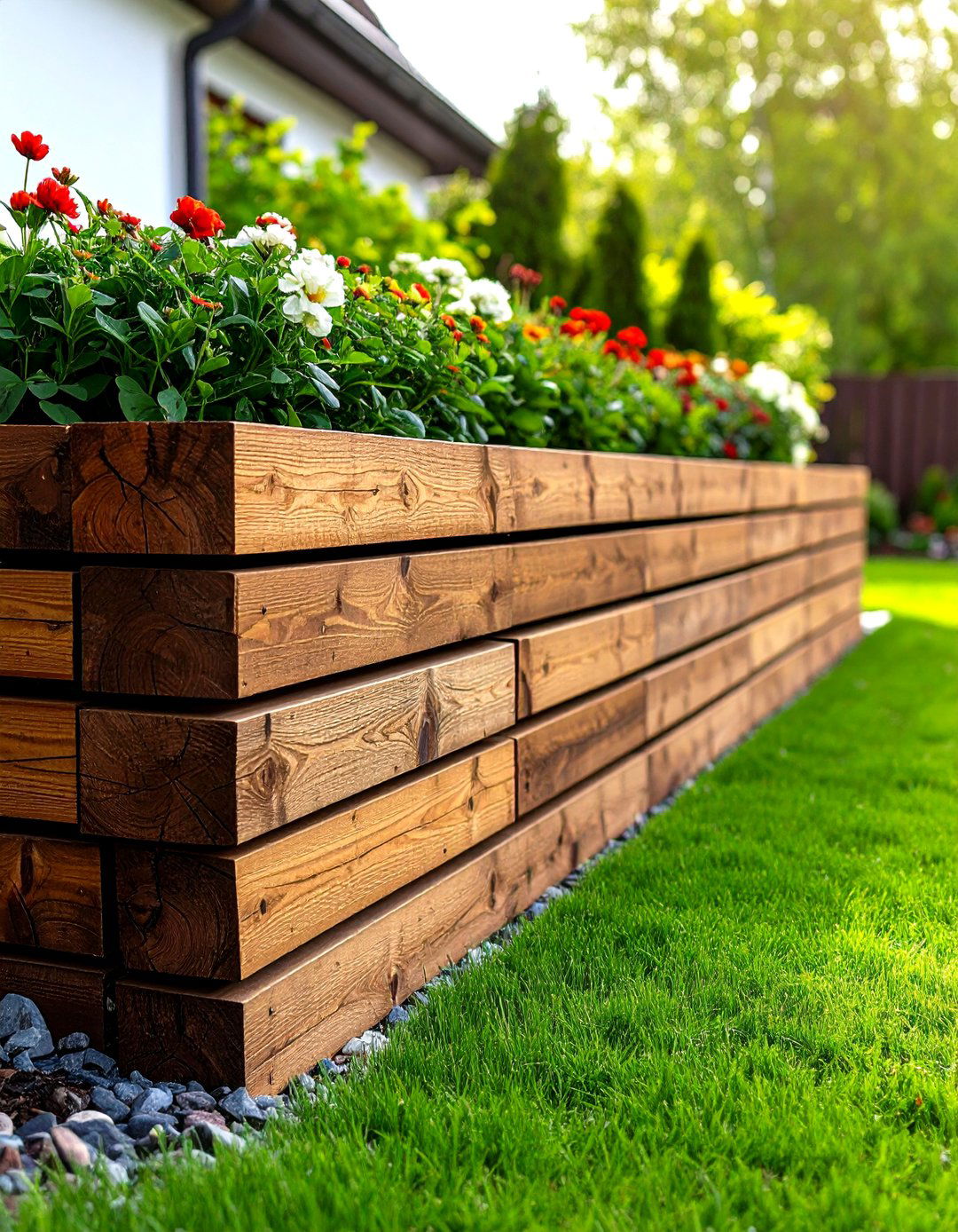 Railway Sleeper Lawn Border - 30 lawn edging ideas