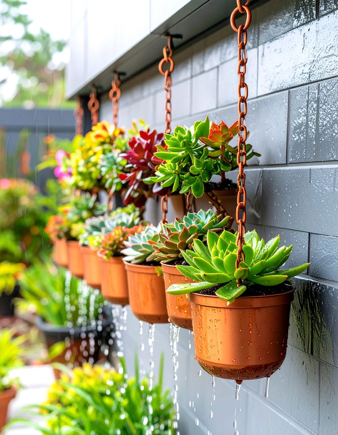 Rain Chain Gutter Garden - 30 vertical garden ideas