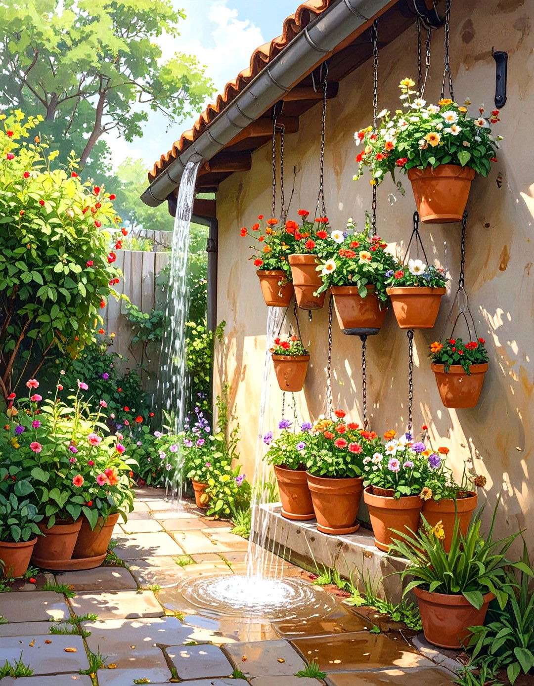 Rain Chain from Small Terracotta Pots - 30 simple garden ideas