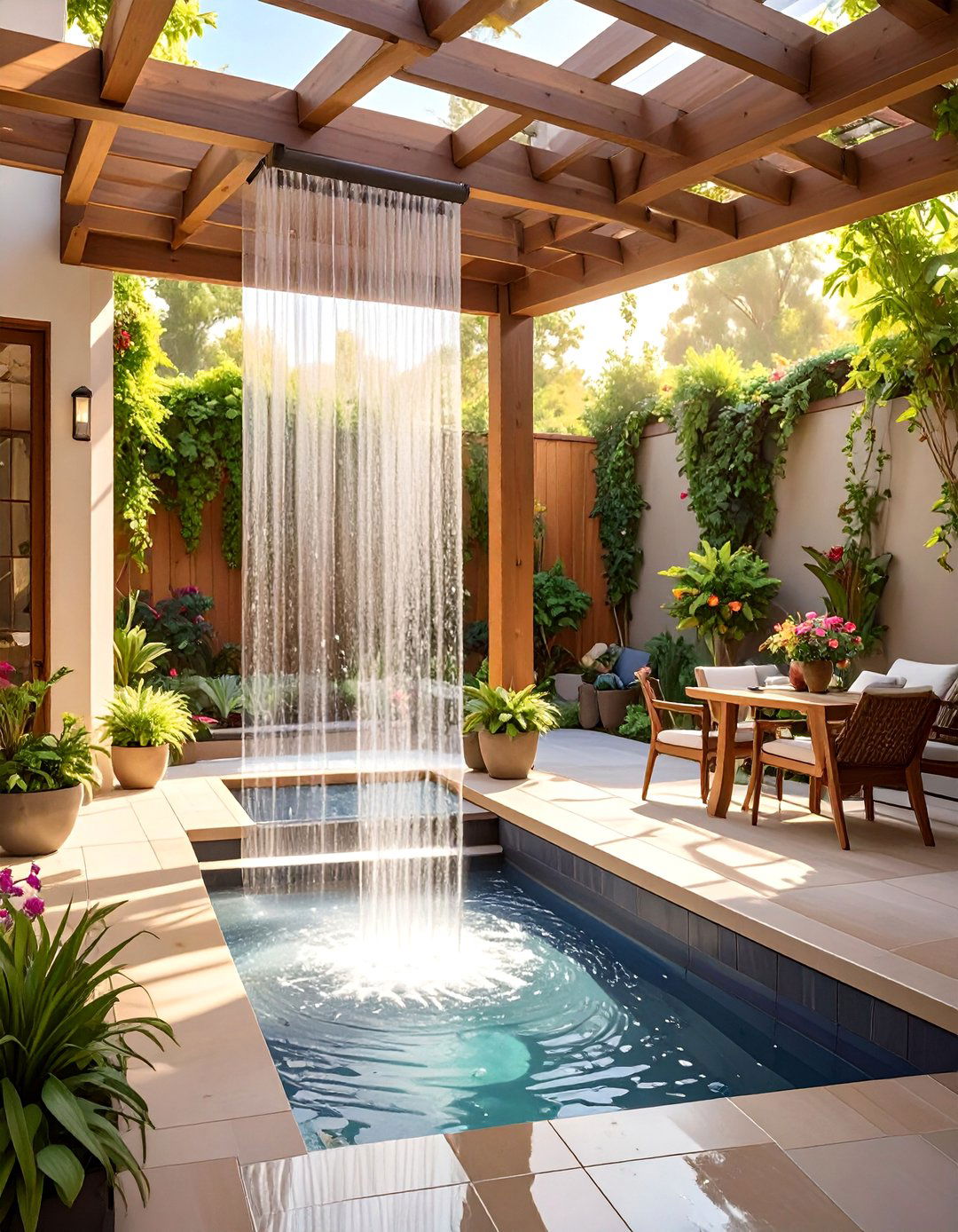 Rain Curtain Waterfall - 30 backyard waterfall ideas