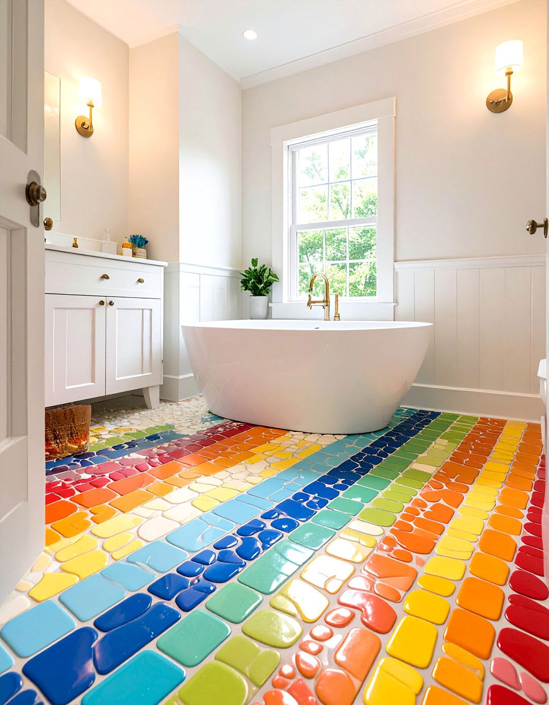 Rainbow Penny Tile Floor Pattern - 30 penny tile bathroom floor ideas