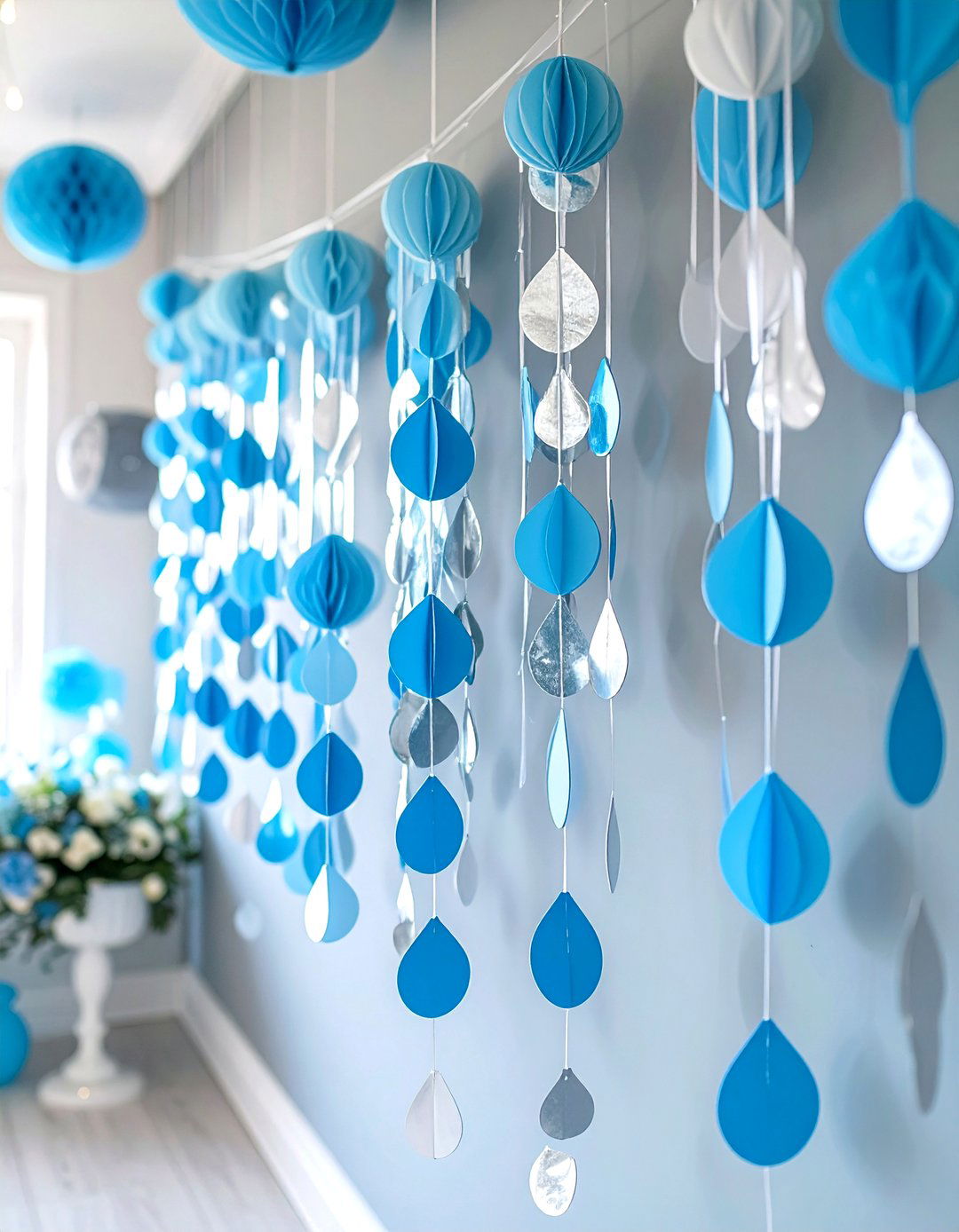 Raindrop Garland Decorations - 30 sprinkle baby shower ideas