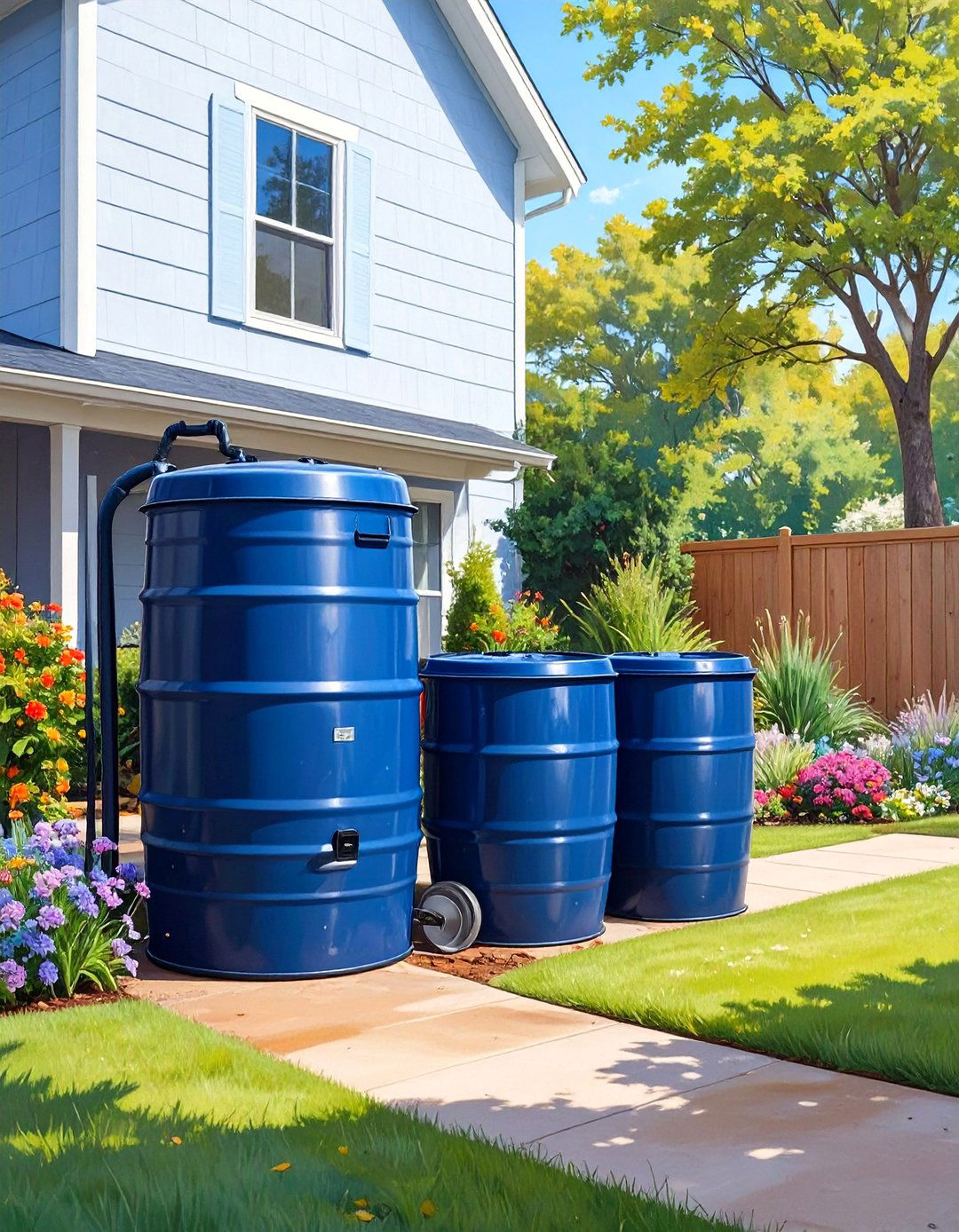 Rainwater Harvesting with Stylish Barrels - 30 side yard landscaping ideas