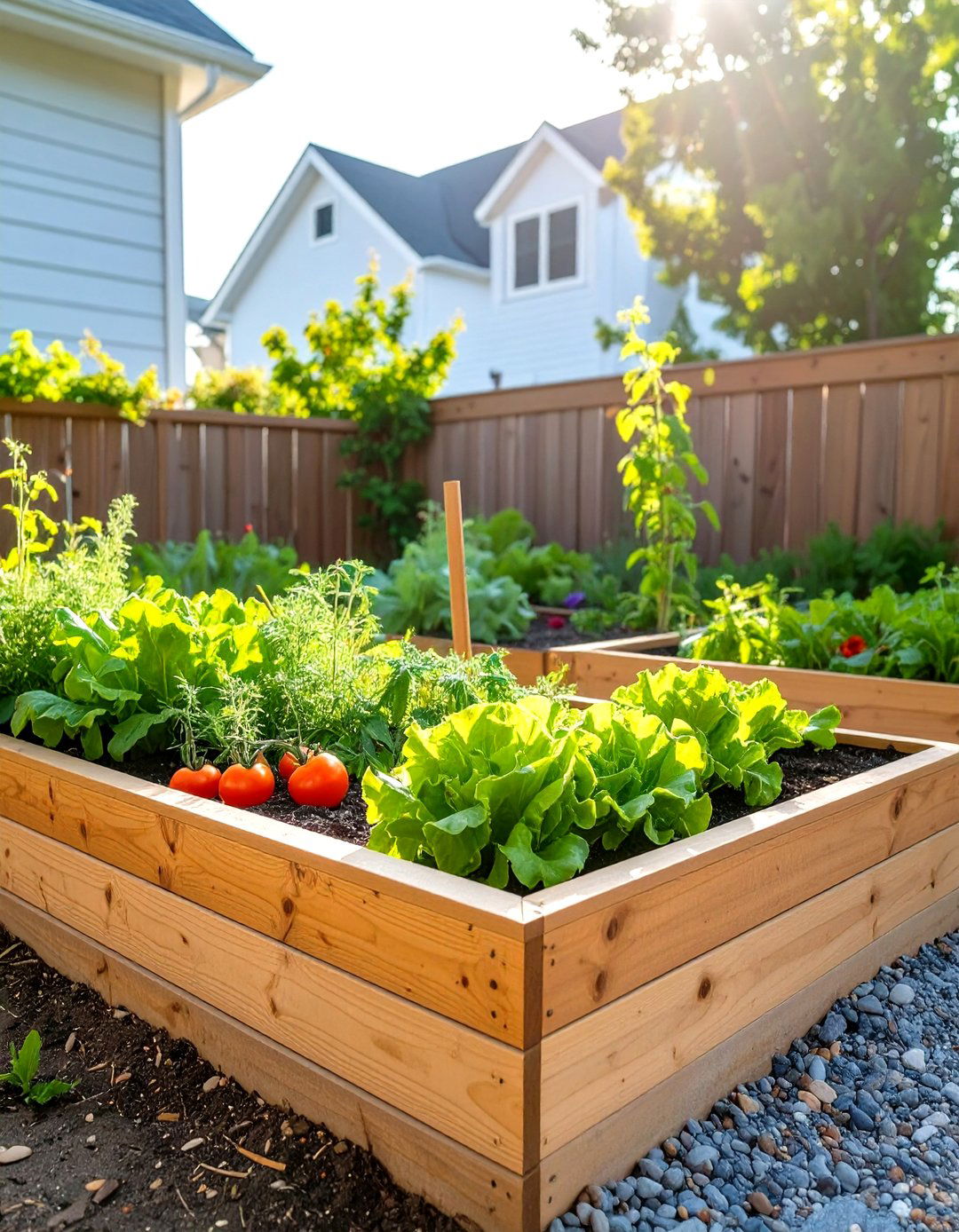 Raised Corner Vegetable Beds - 30 small backyard landscape ideas