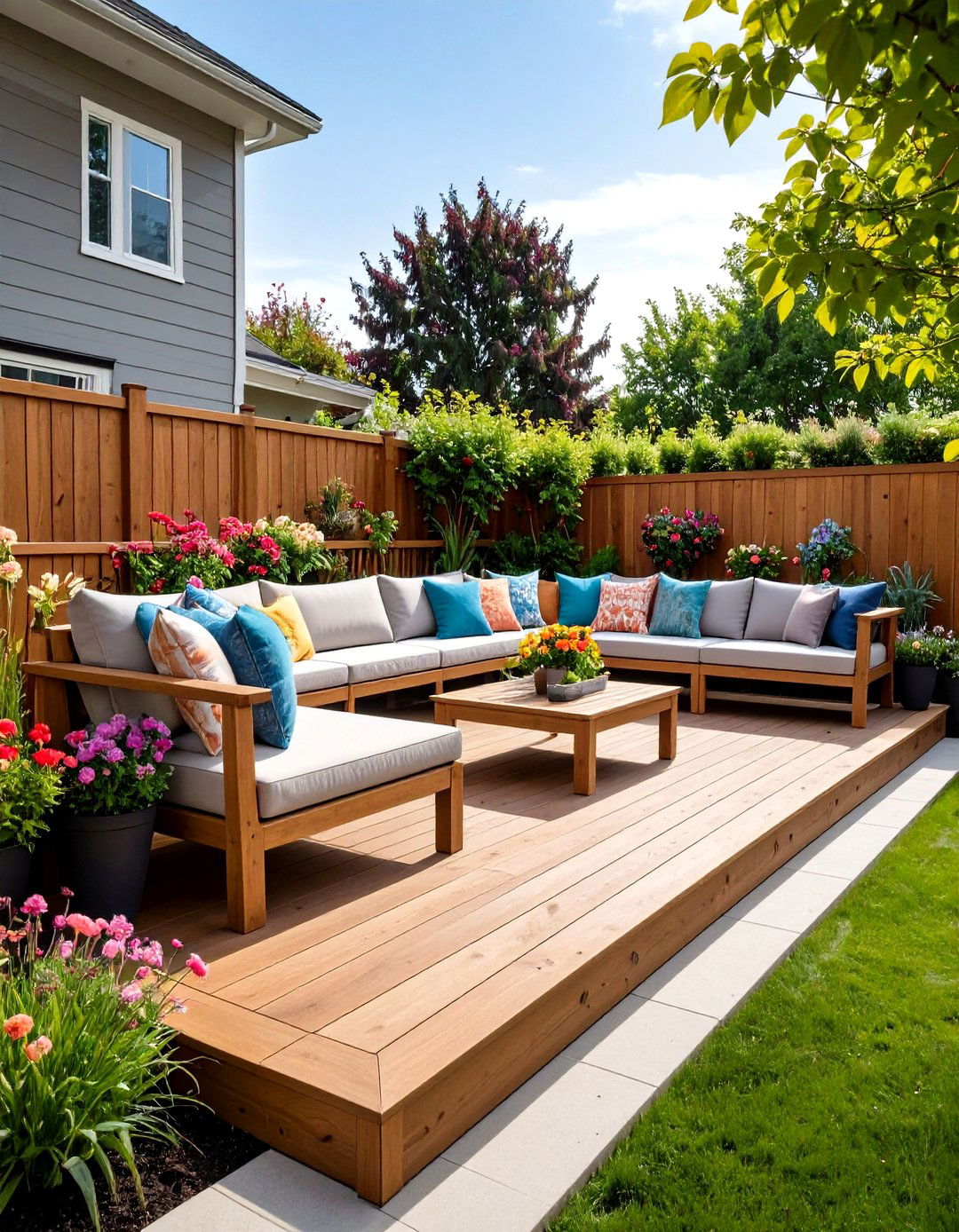 Raised Deck with Built in Benches - 30 raised deck ideas